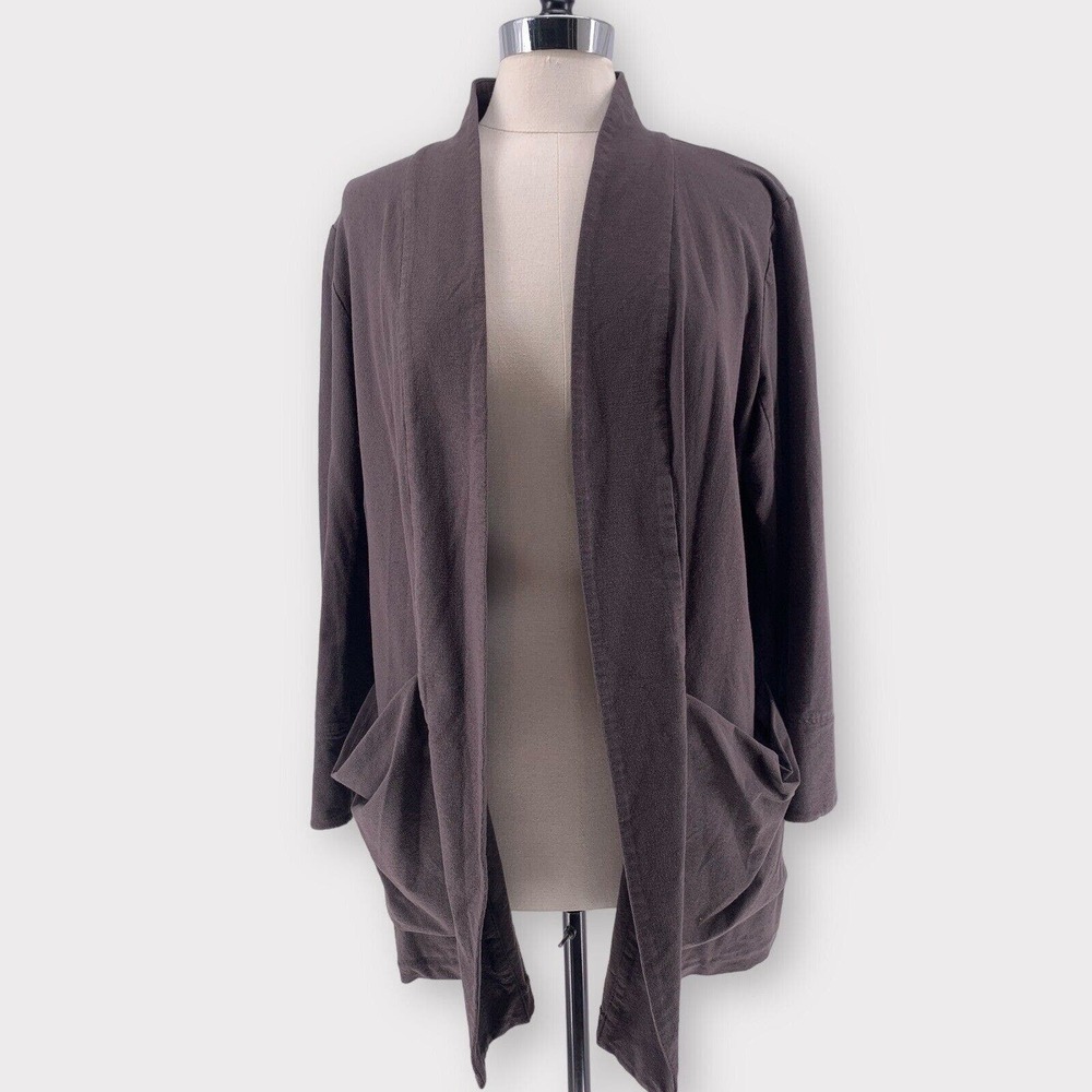Eileen Fisher Stretch Crepe Open Long Blazer Brown XL - Picture 1 of 9